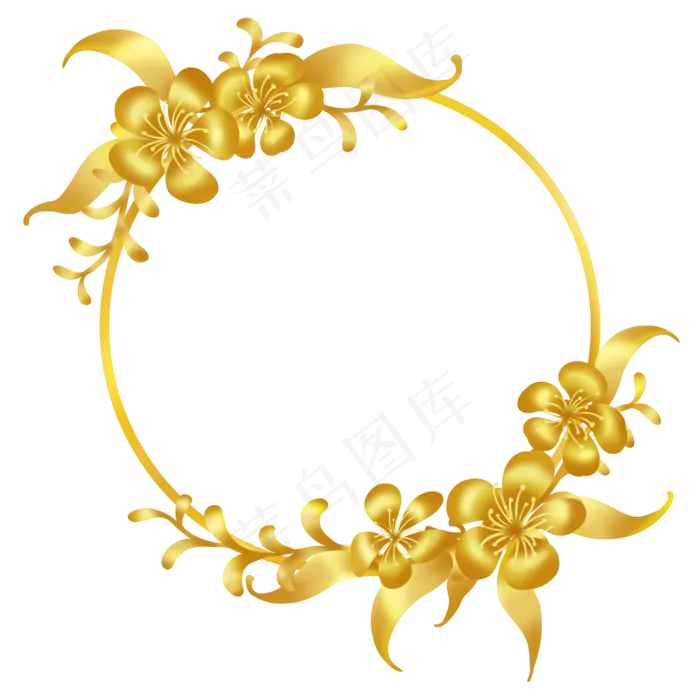 金色花边框花环花纹樱,免抠元素(3000X3000(DPI:300))psd模版下载