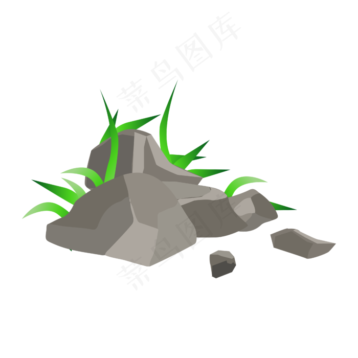 春天小草石头,免抠元素(4167*4167px 300 dpi )ai矢量模版下载