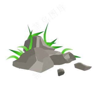 春天小草石头,免抠元素