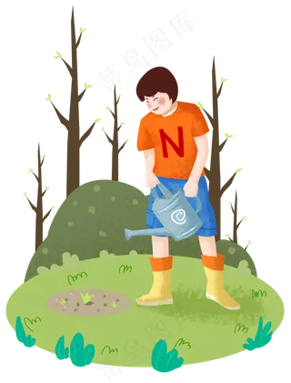 植树节浇树的女孩