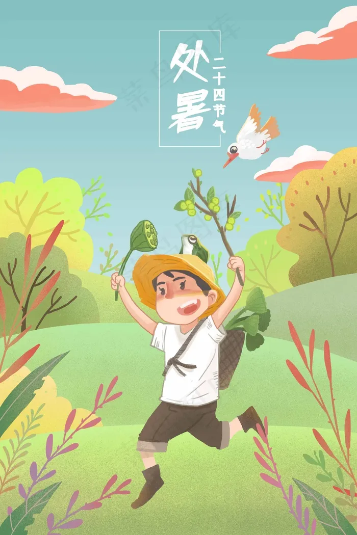 夏天草地上奔跑的男孩(3545*5315px 300 dpi )psd模版下载