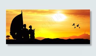 简约合成建军节军人剪影