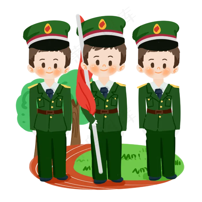 建军节卡通军人护旗PNG素材(3000X3000(DPI:300))psd模版下载
