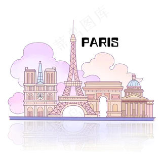 城市地标法国巴黎铁塔凯旋门圣母,免抠元素