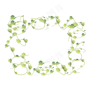 手绘绿色花藤植物边框