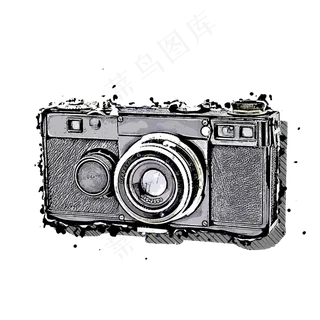 黑白泼墨效果照相机图,免抠元素