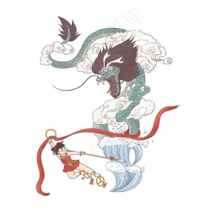 中国古代神话传说哪吒闹海,免抠元素(2000*2000px 300 dpi )psd模版下载