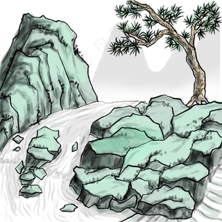 中国风山水画国画水墨青绿山水