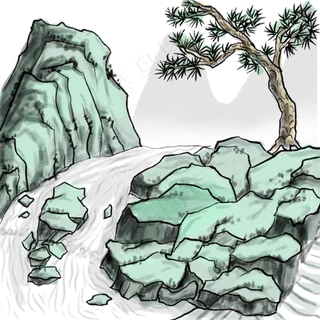 中国风山水画国画水墨青绿山水 中国风山水画国画水墨青绿山水
