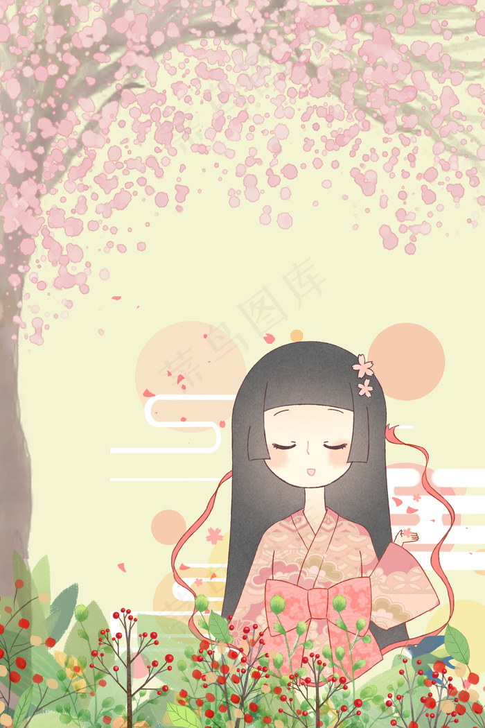 春天花树下穿汉服的女孩