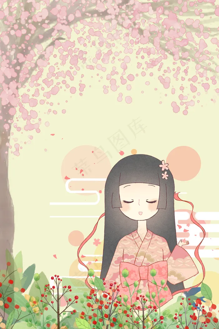 春天花树下穿汉服的女孩