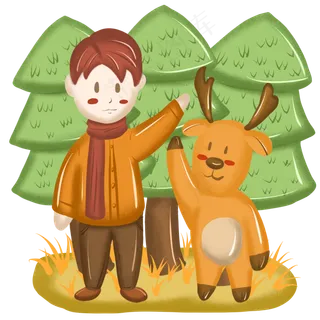 圣诞节麋鹿小男孩平安夜卡通小插,免抠元素