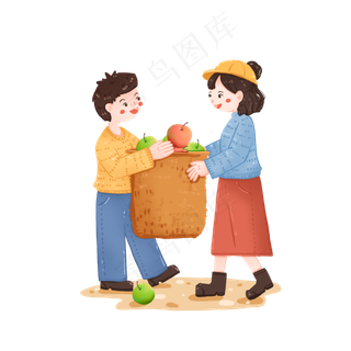 秋季丰收搬运一筐水果