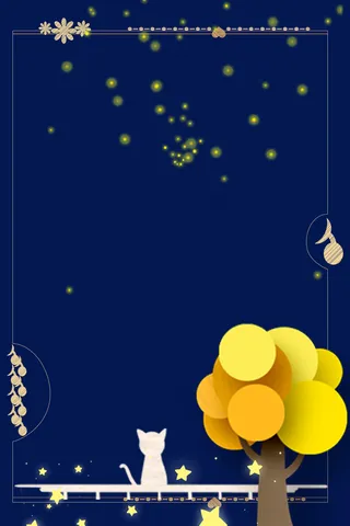夜晚猫猫和星空边框