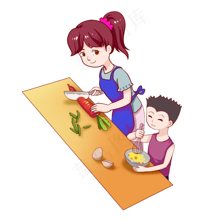 母亲节小男孩帮妈妈做饭