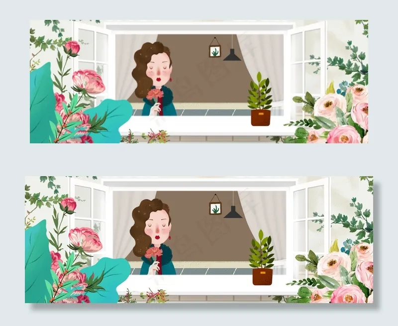 手绘温馨母亲节小清新花卉banner