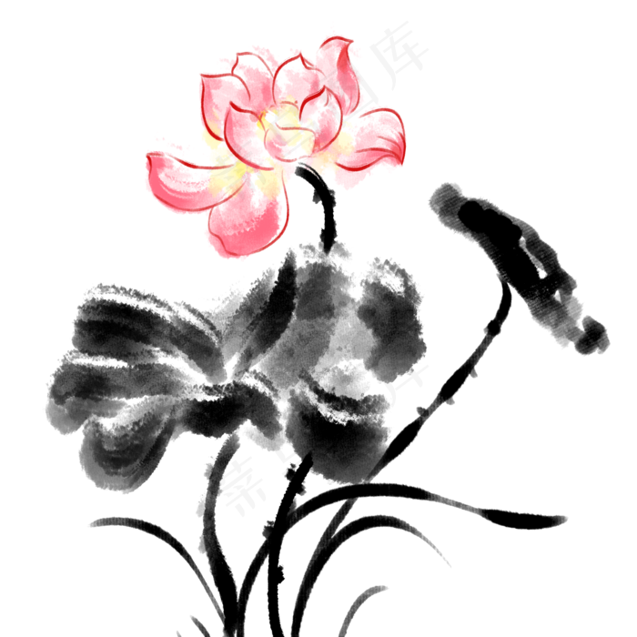 中国风泼墨荷花(2000X2000(DPI:96))psd模版下载