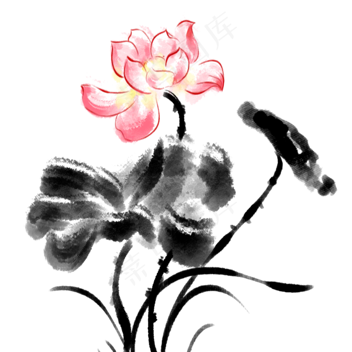 中国风泼墨荷花(2000X2000(DPI:96))psd模版下载
