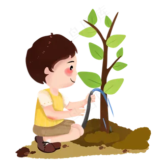 植树节浇水的小男孩