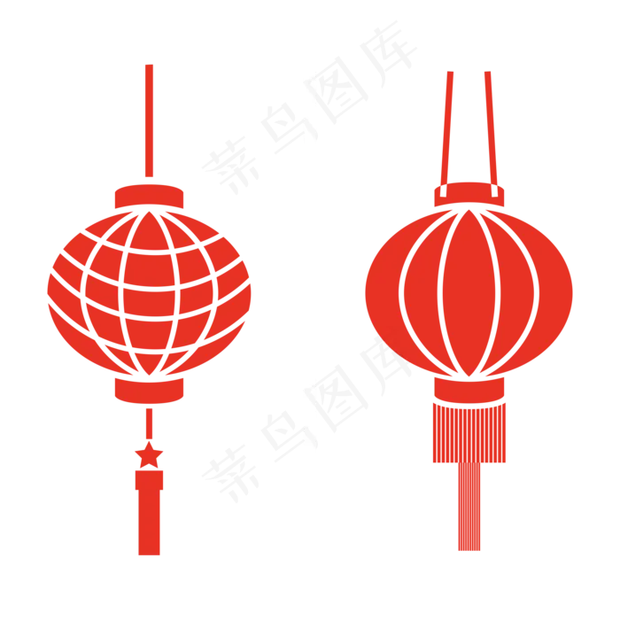 元宵节红灯笼扁平化装饰,免抠元素(2000*2000px 72 dpi )ai矢量模版下载
