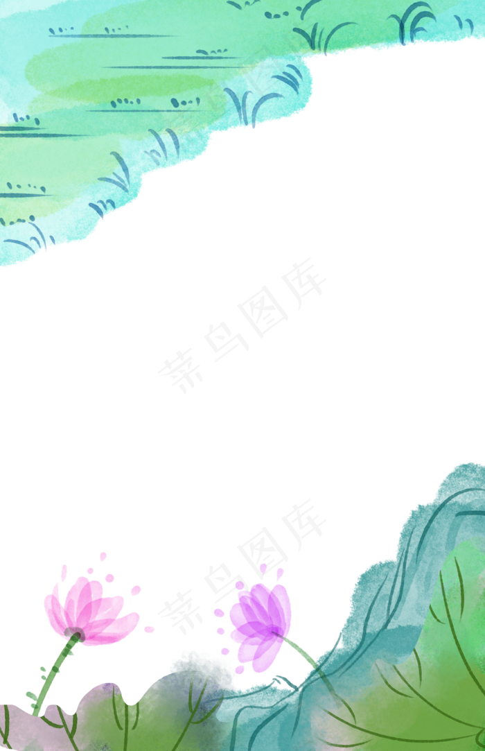 中国风水彩荷花溪流边框(1069X1654(DPI:300))psd模版下载