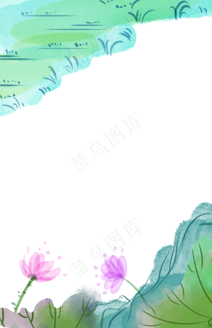 中国风水彩荷花溪流边框(1069X1654(DPI:300))psd模版下载