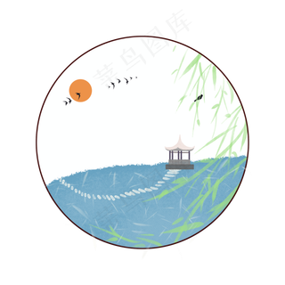 中国风夕阳古亭边框