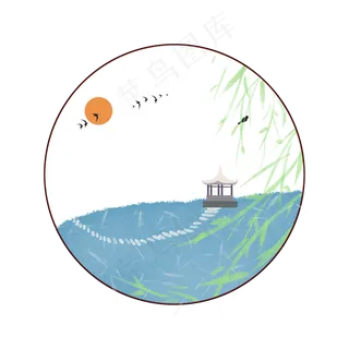 中国风夕阳古亭边框 中国风夕阳古亭边框