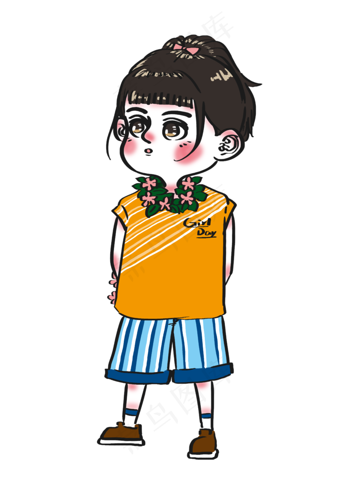 女生节带着花束的可爱清新女孩卡(2480X3508(DPI:300))psd模版下载