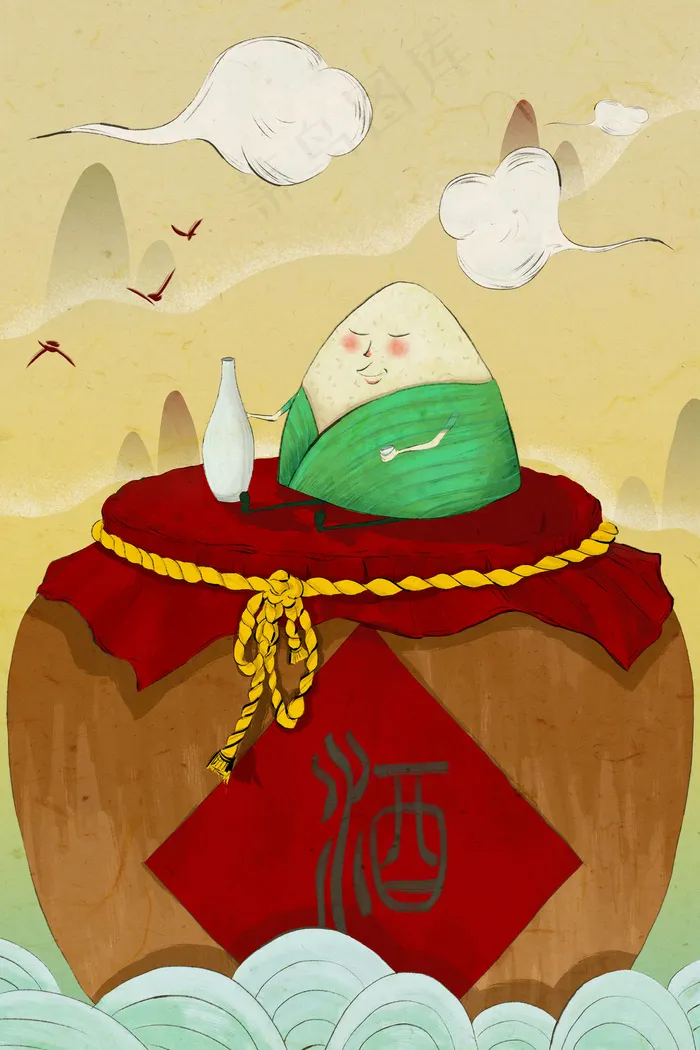 手绘中国风端午节习俗插图(3545X5315(DPI:300))psd模版下载