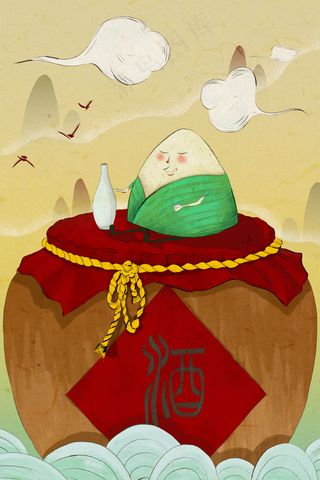 手绘中国风端午节习俗插图