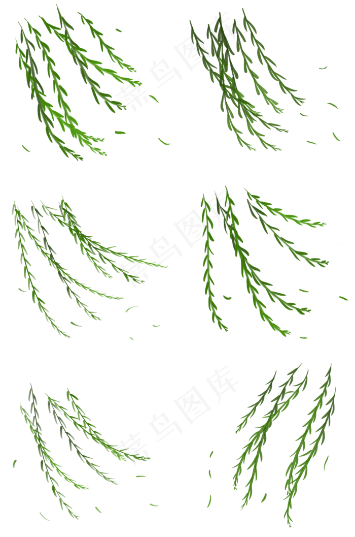 春分绿色小清新微风拂动柳树柳枝,免抠元素