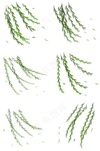 春分绿色小清新微风拂动柳树柳枝,免抠元素