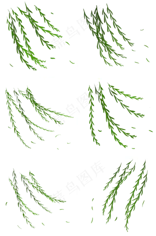 春分绿色小清新微风拂动柳树柳枝,免抠元素