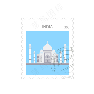 世界旅游泰姬陵纪念邮票矢量图