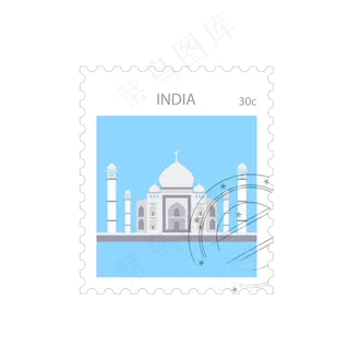 世界旅游泰姬陵纪念邮票矢量图