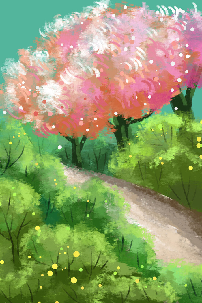 樱花风景手绘背景