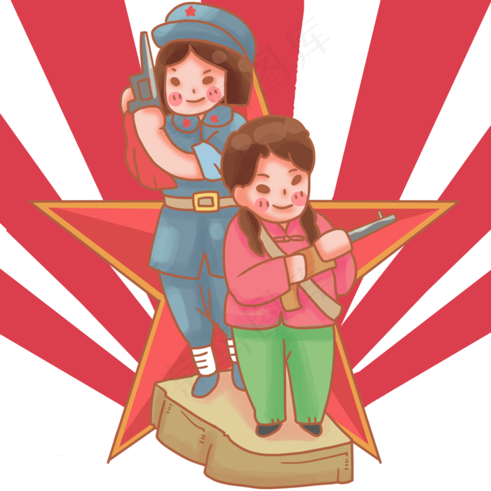 革命复古人物女军人(2000X2000(DPI:300))psd模版下载