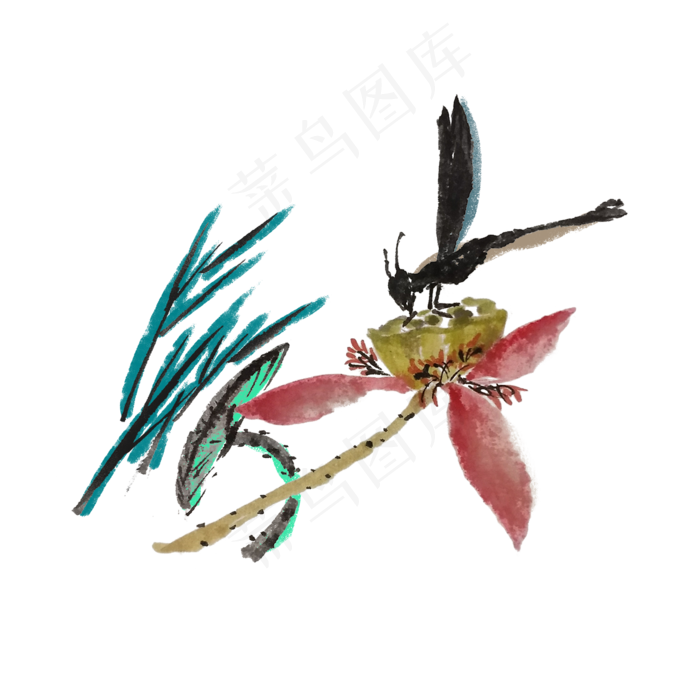 水墨蜻蜓插画水墨手绘插画