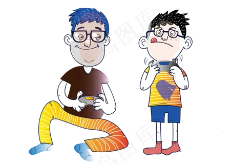 卡通一起玩游戏的父子