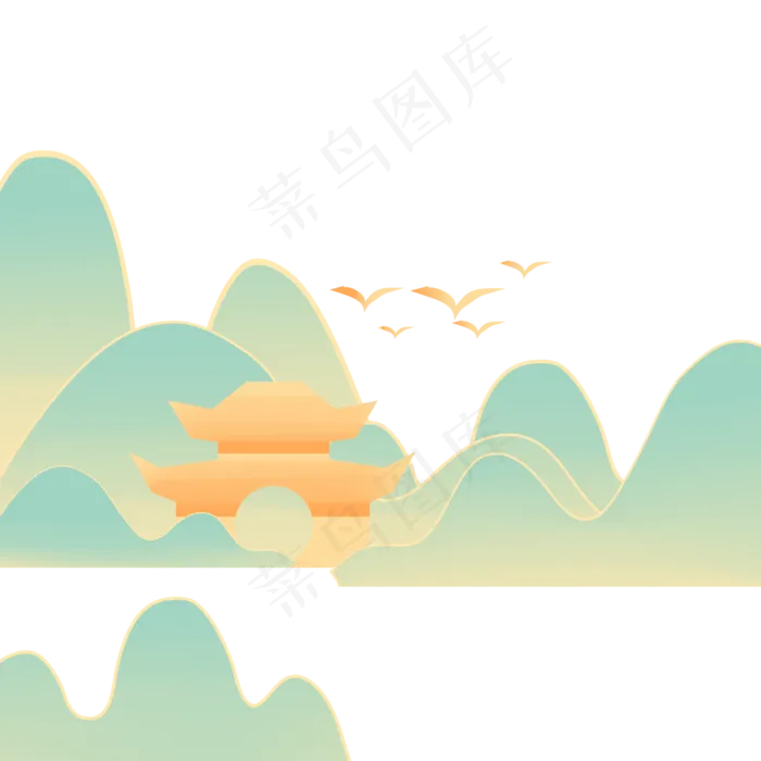 古风山水阁楼(2000X2000(DPI:300))psd模版下载