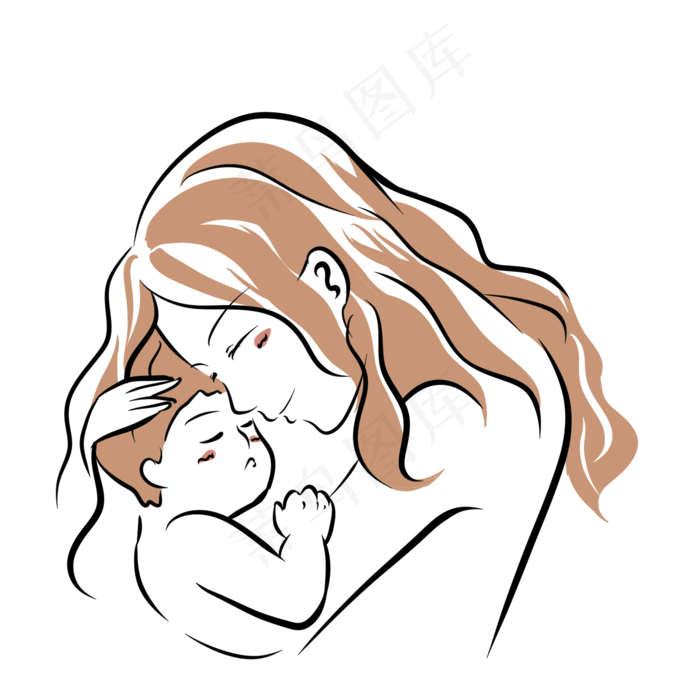 线描母亲节抱孩子的母亲