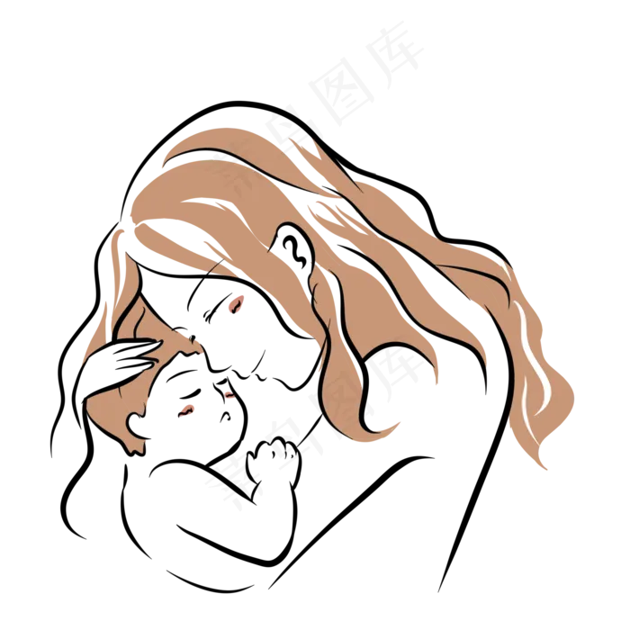 线描母亲节抱孩子的母亲(2000X2000(DPI:299))psd模版下载