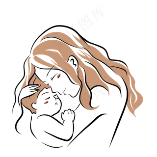 线描母亲节抱孩子的母亲