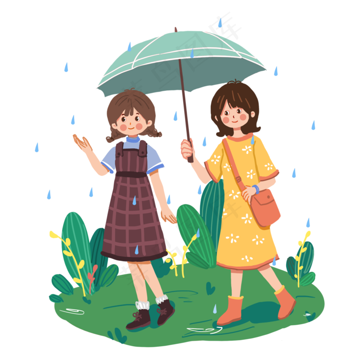24节气谷雨套图一起打伞姐妹郊游(2000X2000(DPI:300))psd模版下载