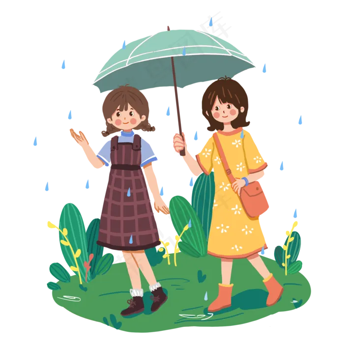 24节气谷雨套图一起打伞姐妹郊游