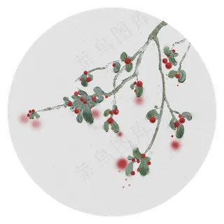 中国风水墨樱桃装饰免扣png