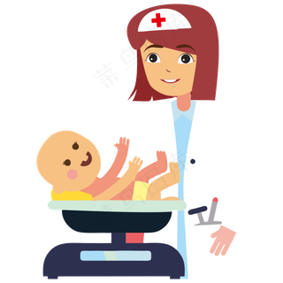 卡通矢量在称重婴儿的护士免抠p