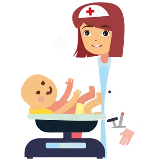 卡通矢量在称重婴儿的护士免抠p