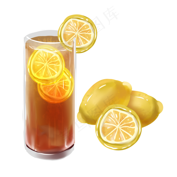 手绘柠檬红茶饮品(2000X2000(DPI:300))psd模版下载